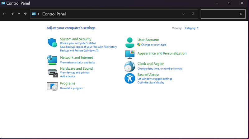 A screenshot of the System and Security settings in the Control Panel.