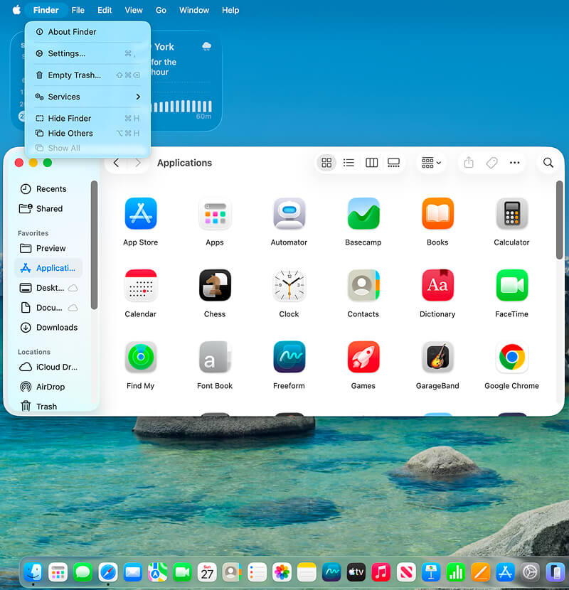 A screenshot showing the location of Finder settings in the menu bar.