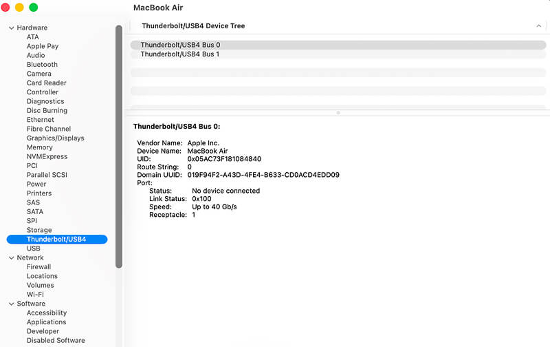 A screenshot showing the Thunderbolt and USB4 connectors in System Information.