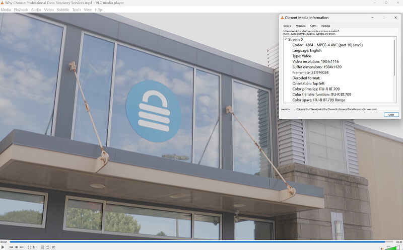 A screenshot showing the codec info of the original video.