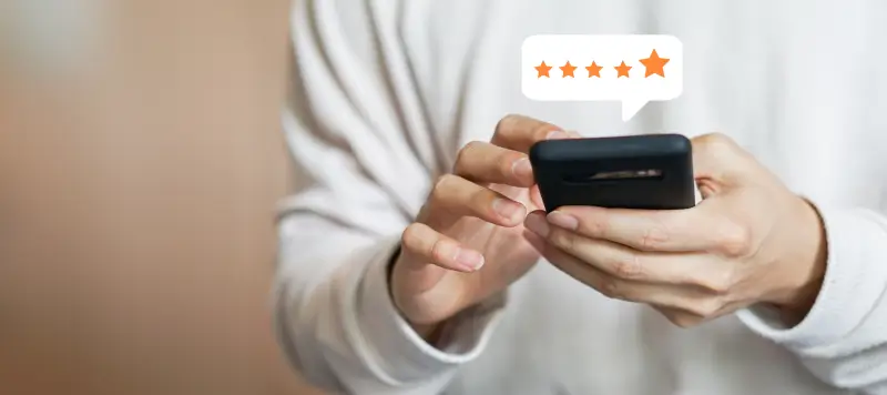 person checking company reviews before using their service