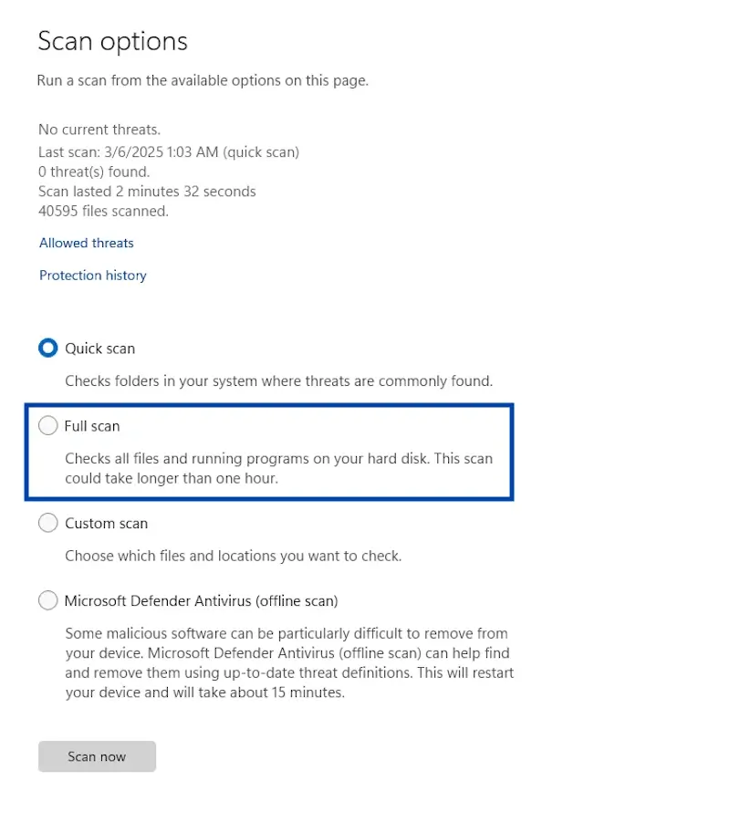 Scan options