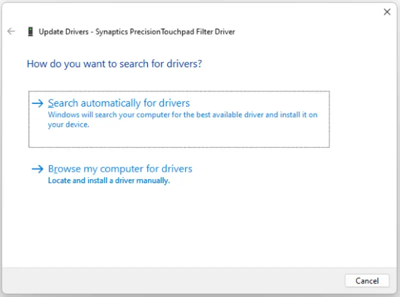Select Search automatically for drivers
